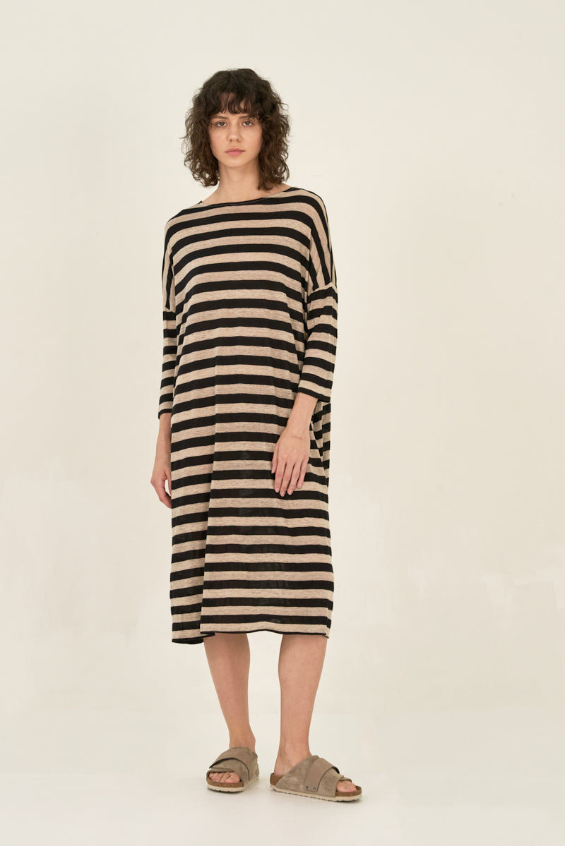 Black + Tan Striped Dress