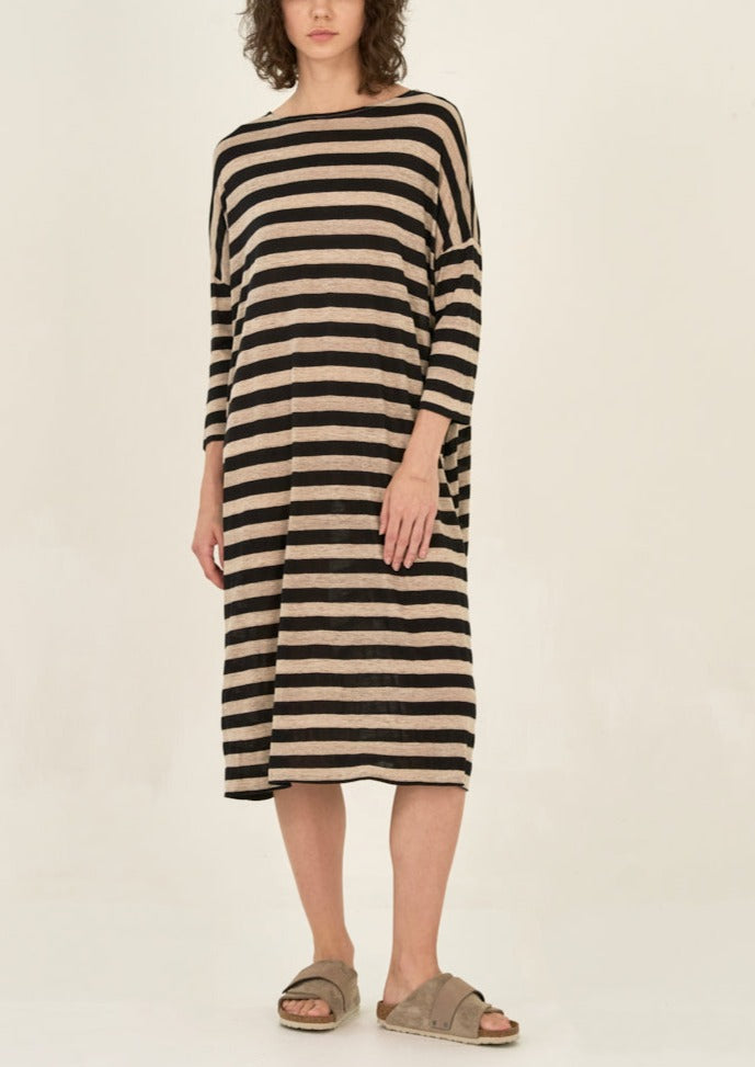 Black + Tan Striped Dress
