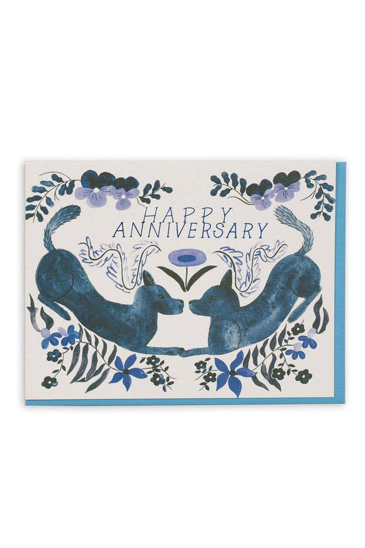 Happy Anniversary Folk Dogs Card