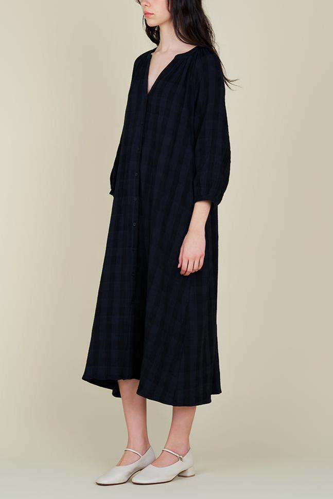 Textured Gingham Dress | Black