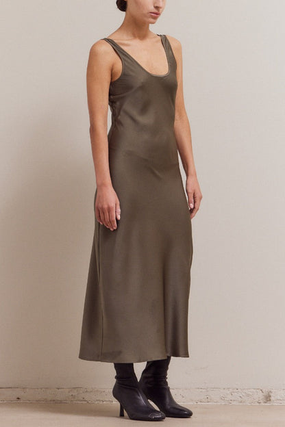 Scoop Neck Satin Maxi Dress | Martini