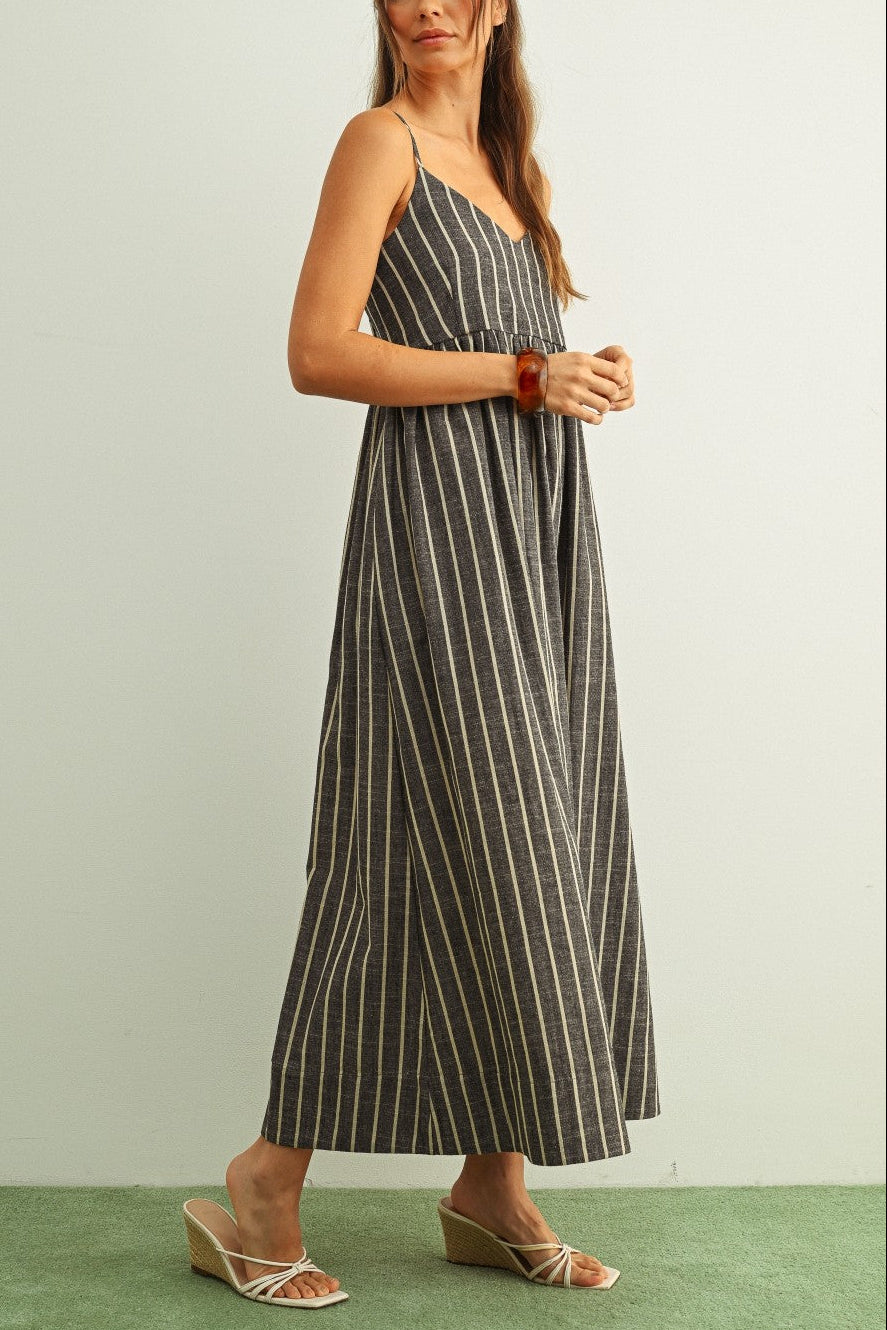 Chambray Afternoon Striped Midi Dress