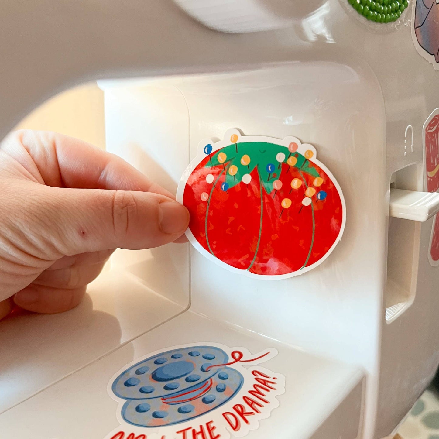 Red Pin Cushion Sticker