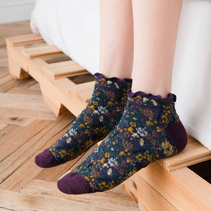 Frilly Floral Ankle Socks | Dark Green