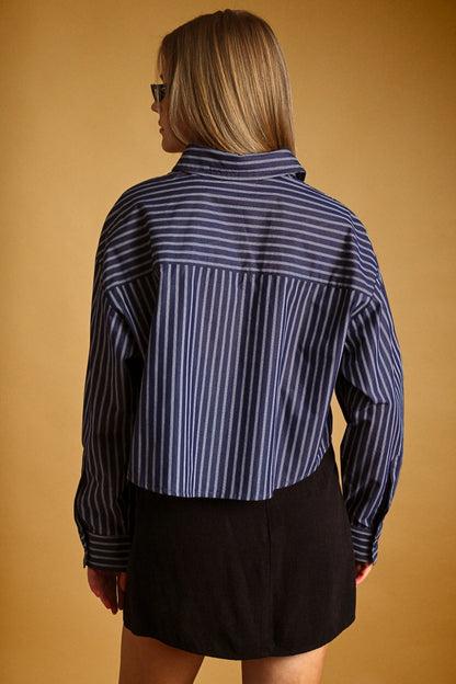 Striped Cropped Shirt | Navy