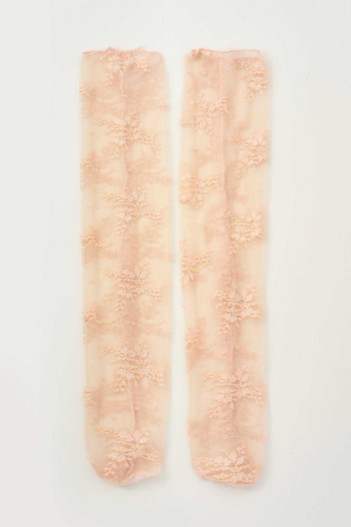 Sheer Lace Crew Socks | Beige