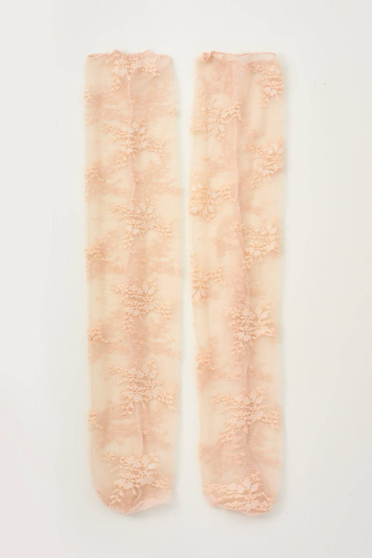 Sheer Lace Crew Socks | Beige