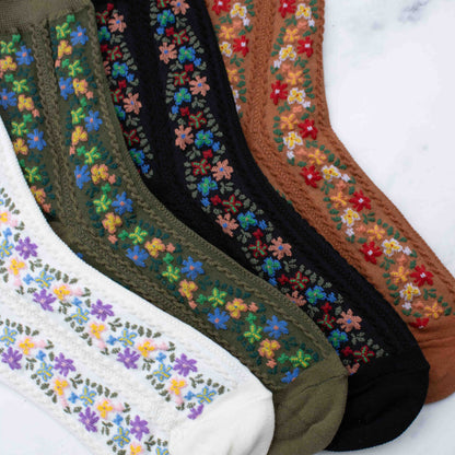 Floral Vine Crew Socks | Rust
