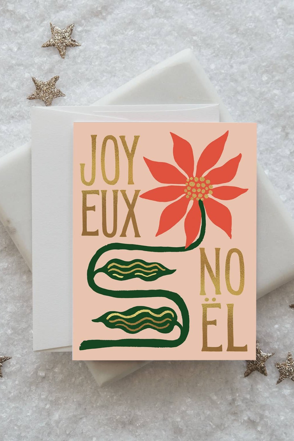 Joyeux Noel Poinsettia Holiday Card