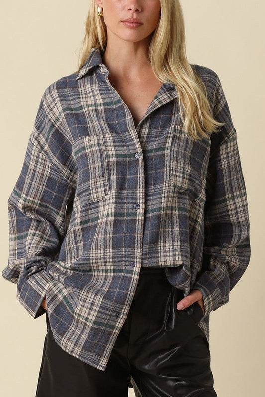 Oversized Pop Of Green Flannel Shirt