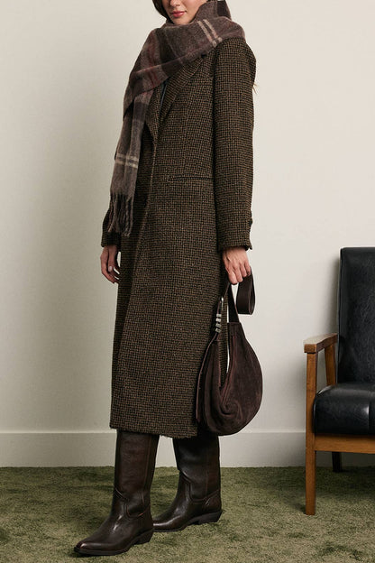 Wool Houndstooth Long Coat