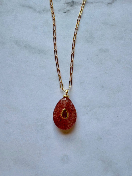 Boheme Gemstone Pendant Necklace | Red Star Quartz + Tourmaline CZ
