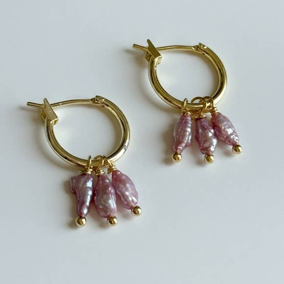 Rice Pearl Hoops | Lilac