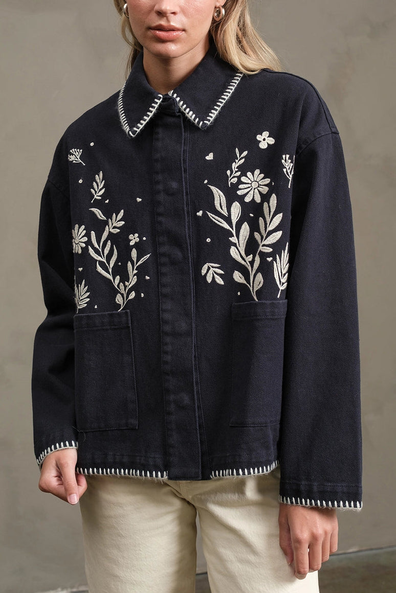 Folk Embroidered Jacket | Navy