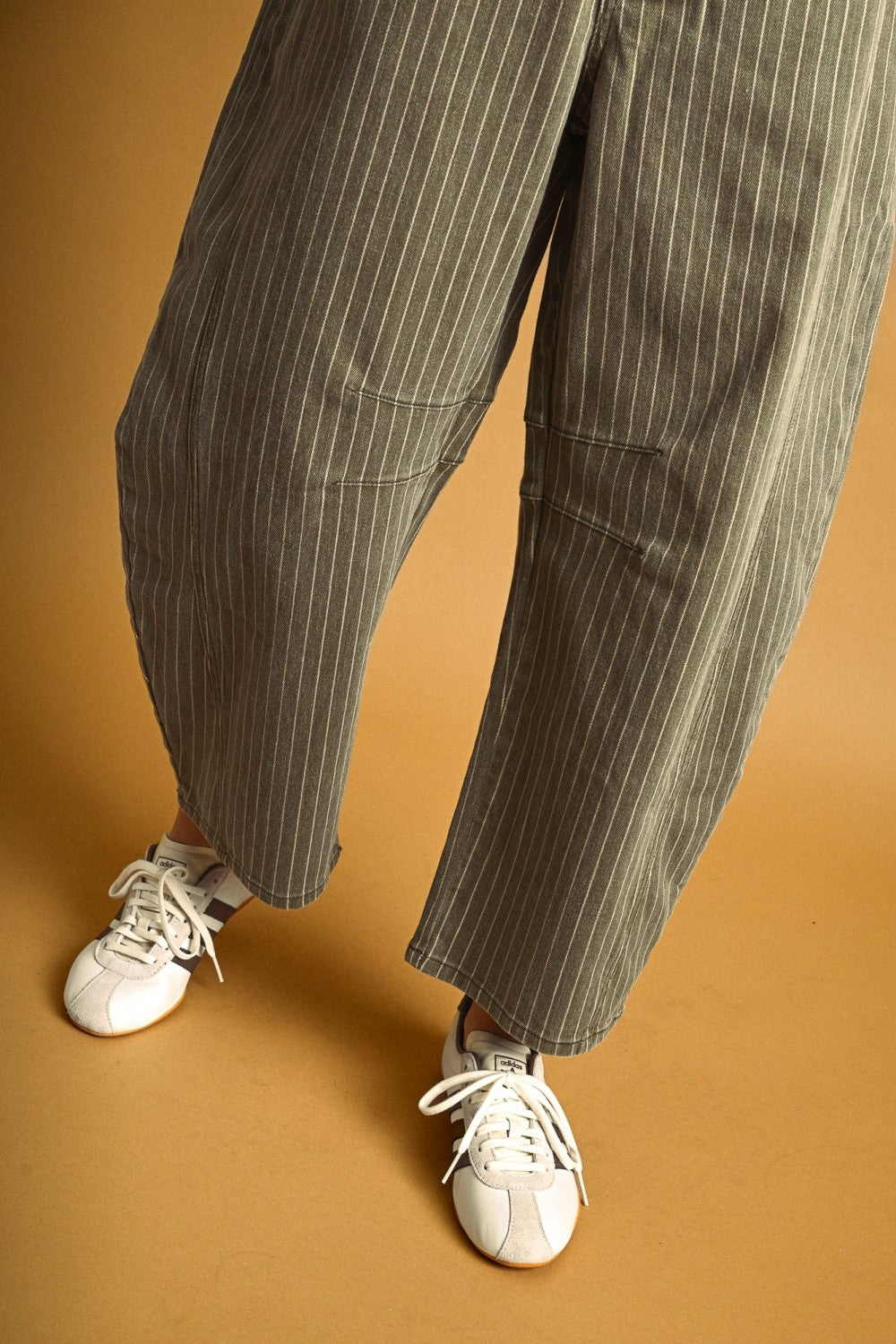 Pinstripe Barrel Denim | Olive