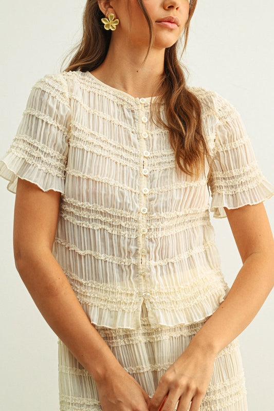Tiered Chiffon Button Front Top | Beige
