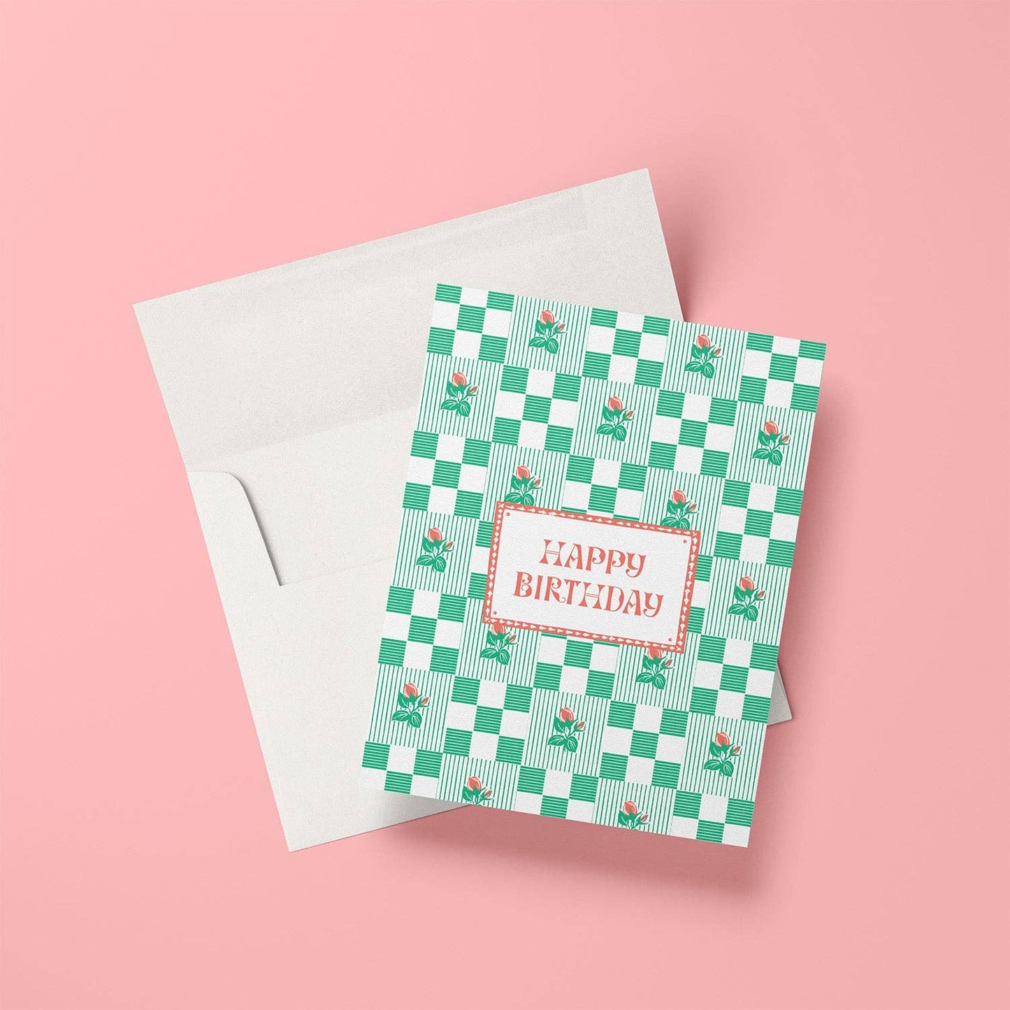 Checkered Rose Birthday Card