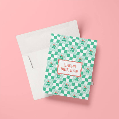 Checkered Rose Birthday Card