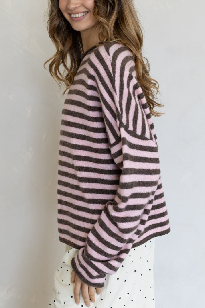 Piper Striped Pullover Sweater | Mocha + Pink