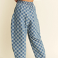 Denim Checkered Barrel Pants