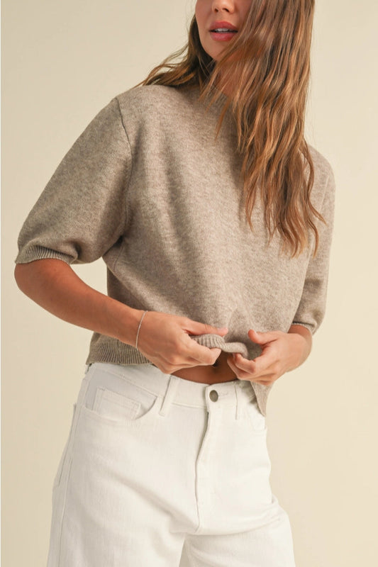 Short Sleeve Sweater Top | Latte