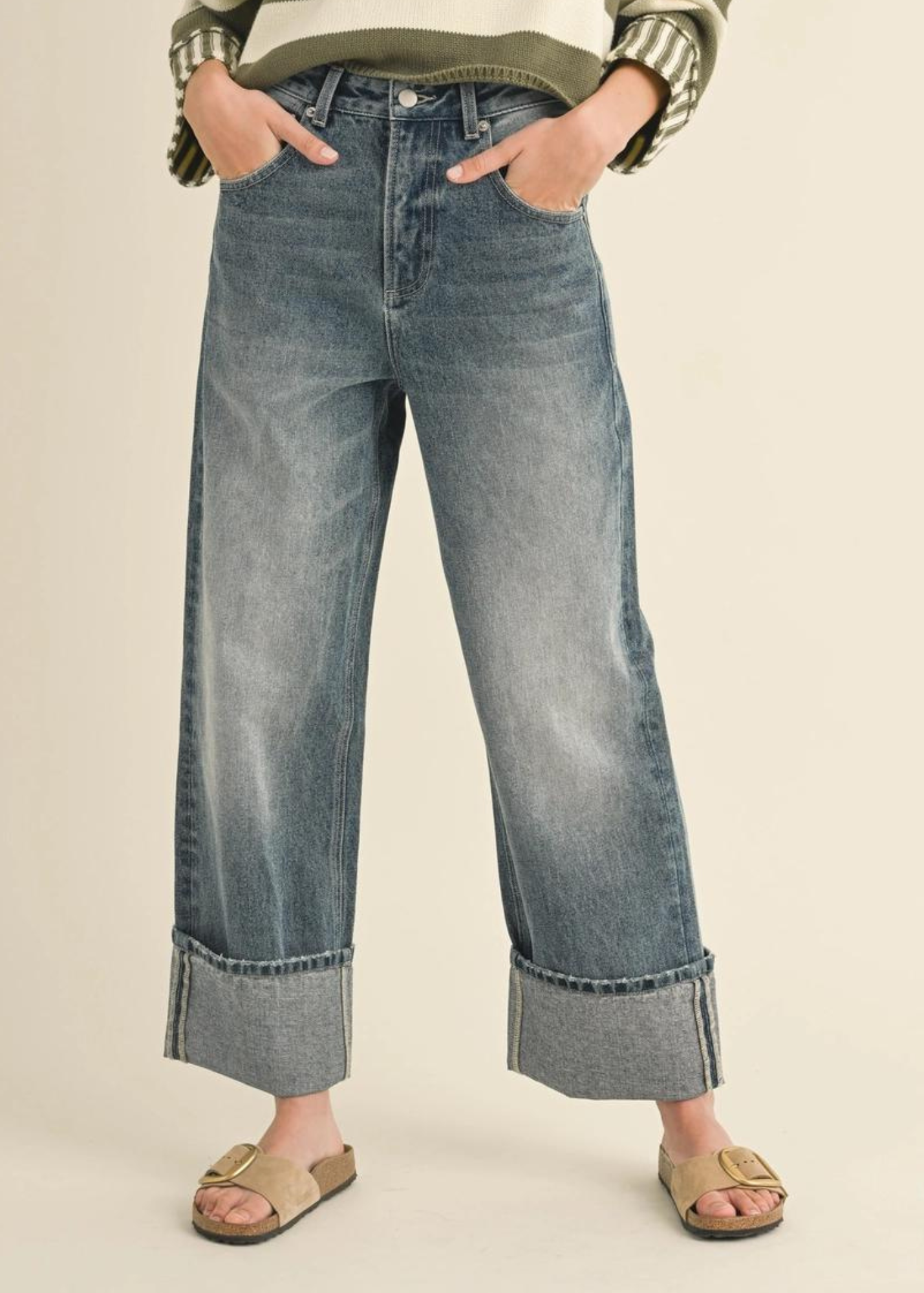 Straight Leg Cuffed Denim