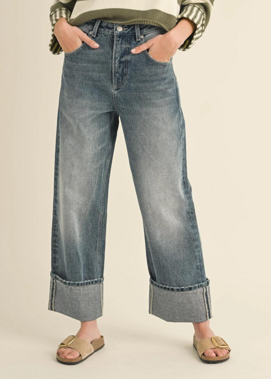 Straight Leg Cuffed Denim