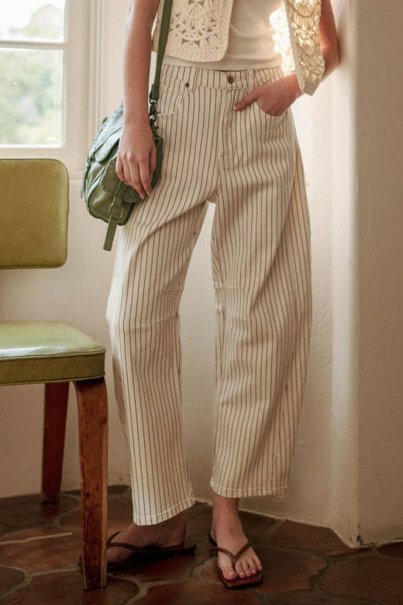 Pinstripe Barrel Denim | Black Pinstripe