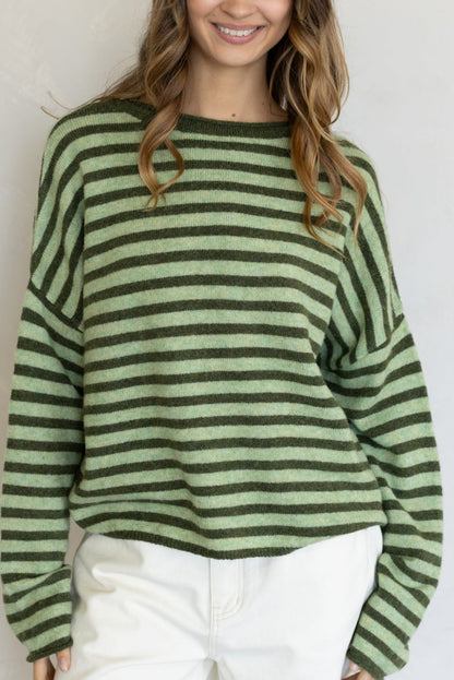 Piper Striped Pullover Sweater | Olive Combo