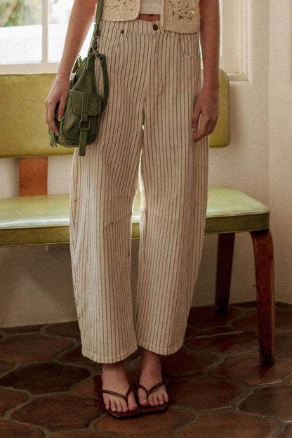 Pinstripe Barrel Denim | Black Pinstripe