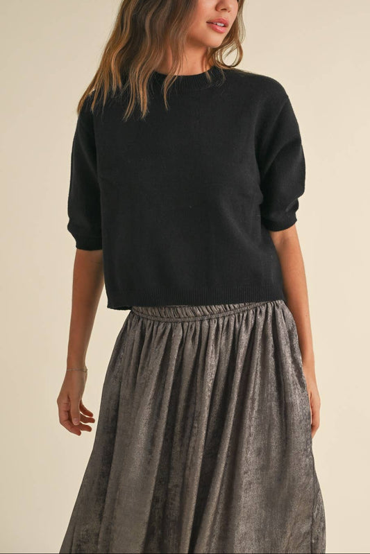 Short Sleeve Sweater Top | Black