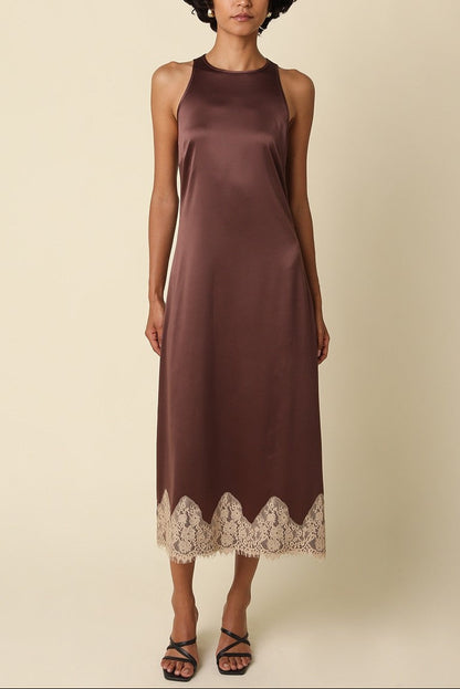 Woodrose Lace Trim Satin Dress