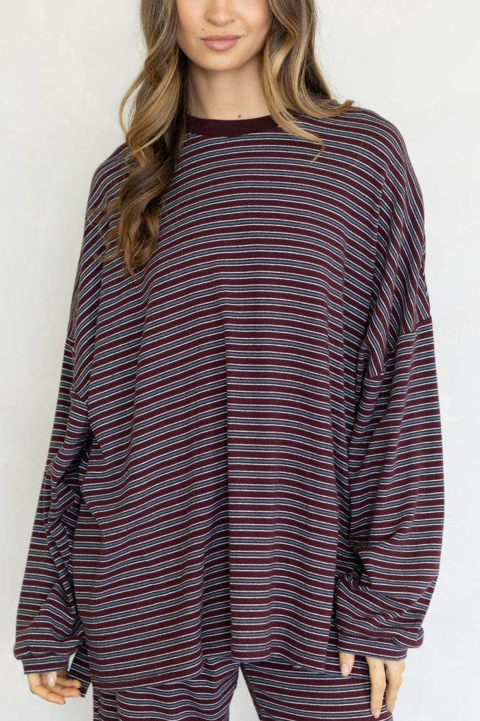 Multi Stripe Lounge Top | Wine