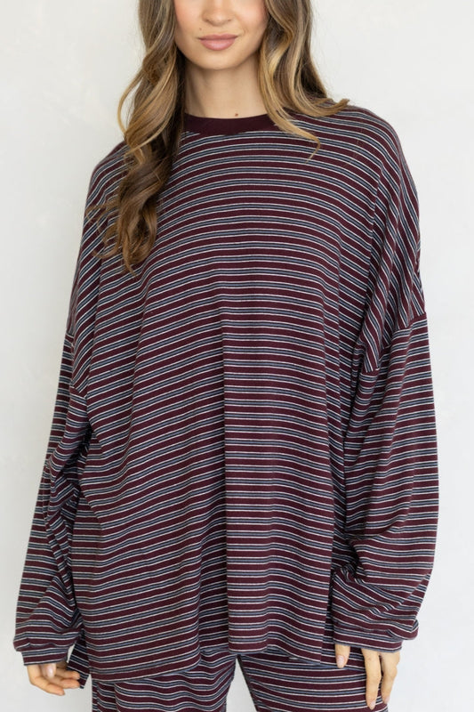 Multi Stripe Lounge Top | Wine