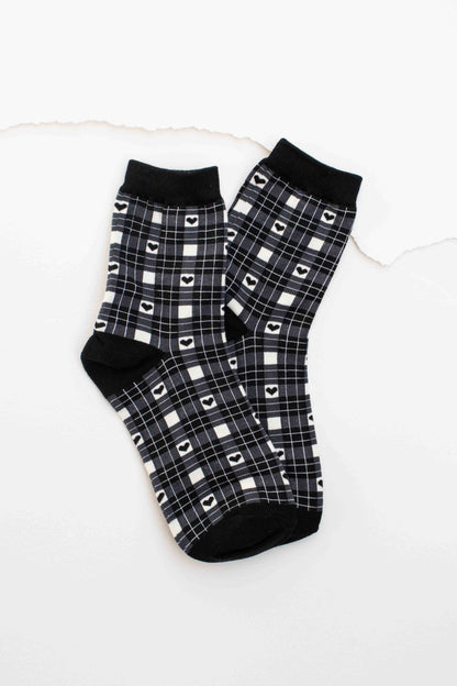 Plaid Heart Socks | Brown