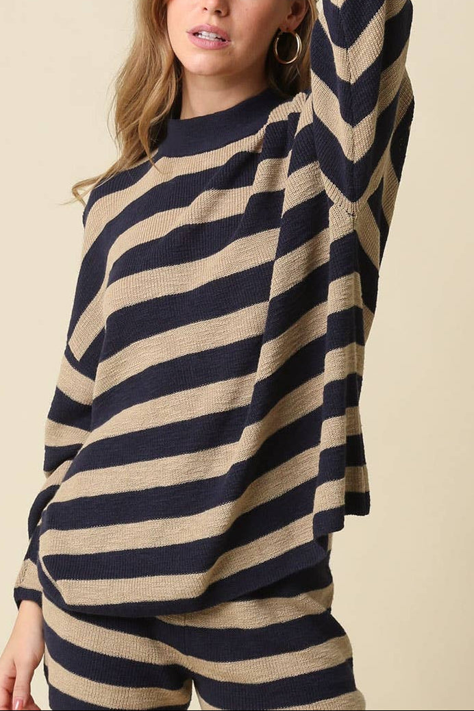 Next Level Stripe Oversized Knit Top | Navy