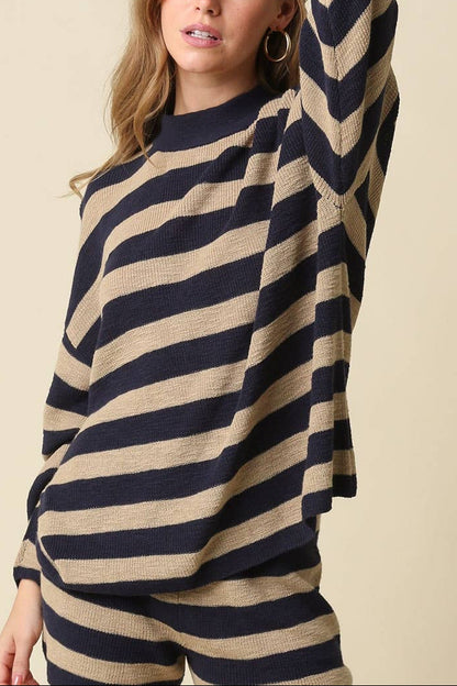 Next Level Stripe Oversized Knit Top | Navy