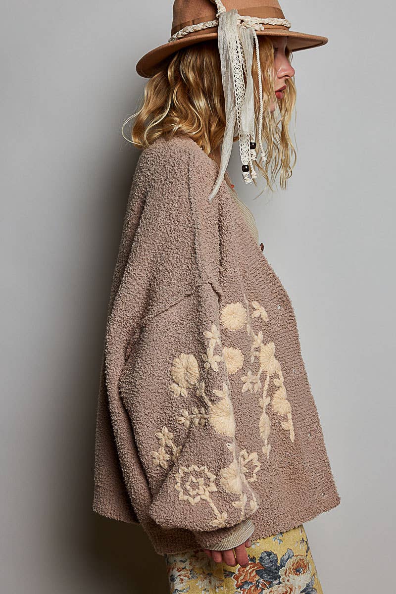 Vintage Floral Embroidered Cardigan | Latte