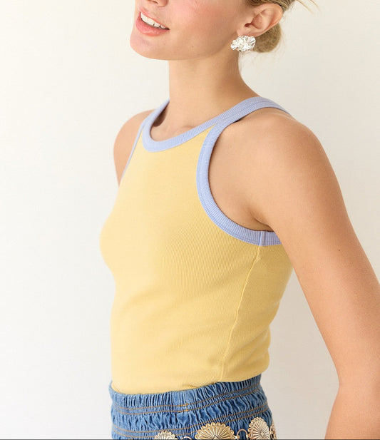 Low-Key Contrast Tank Top | Yellow + Blue