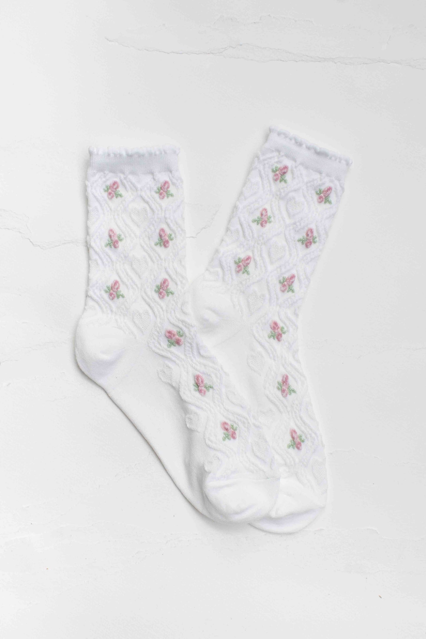 Floral Cable Socks | Powder Pink