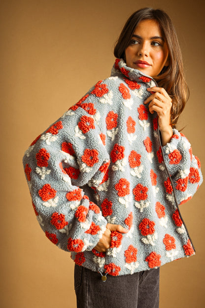 Rust Flower Sherpa Jacket