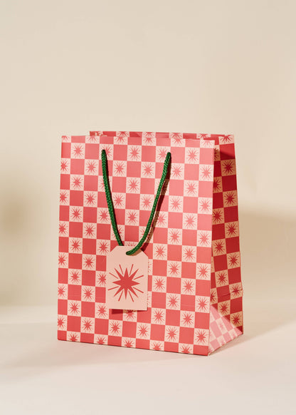 Red Star Checked Gift Bag | Medium