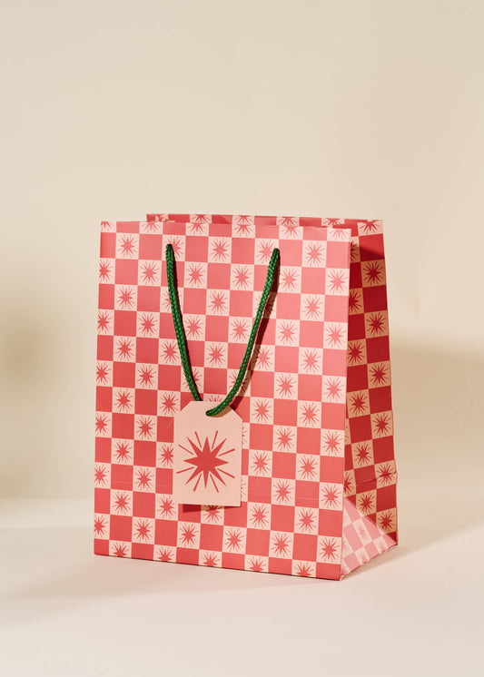 Red Star Checked Gift Bag | Medium