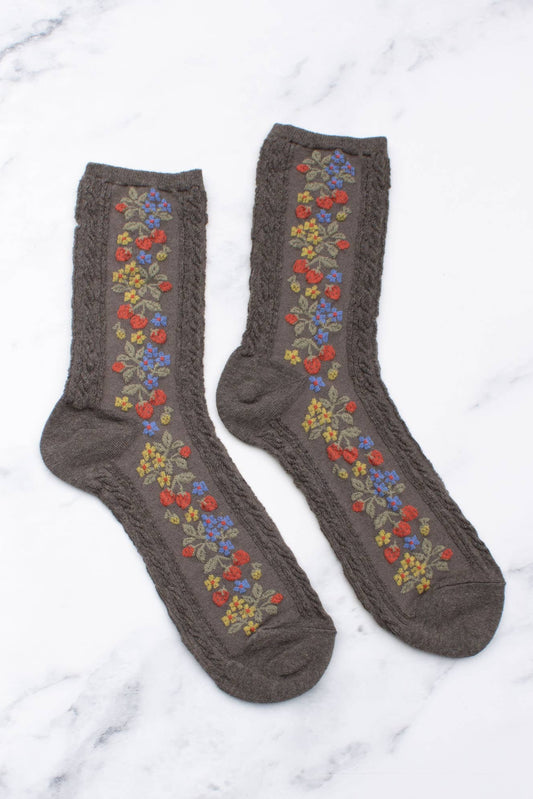 Vintage Strawberry Socks | Wood