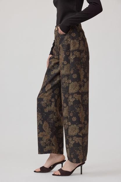 Vintage Paisley Barrel Pants | Dark Brown