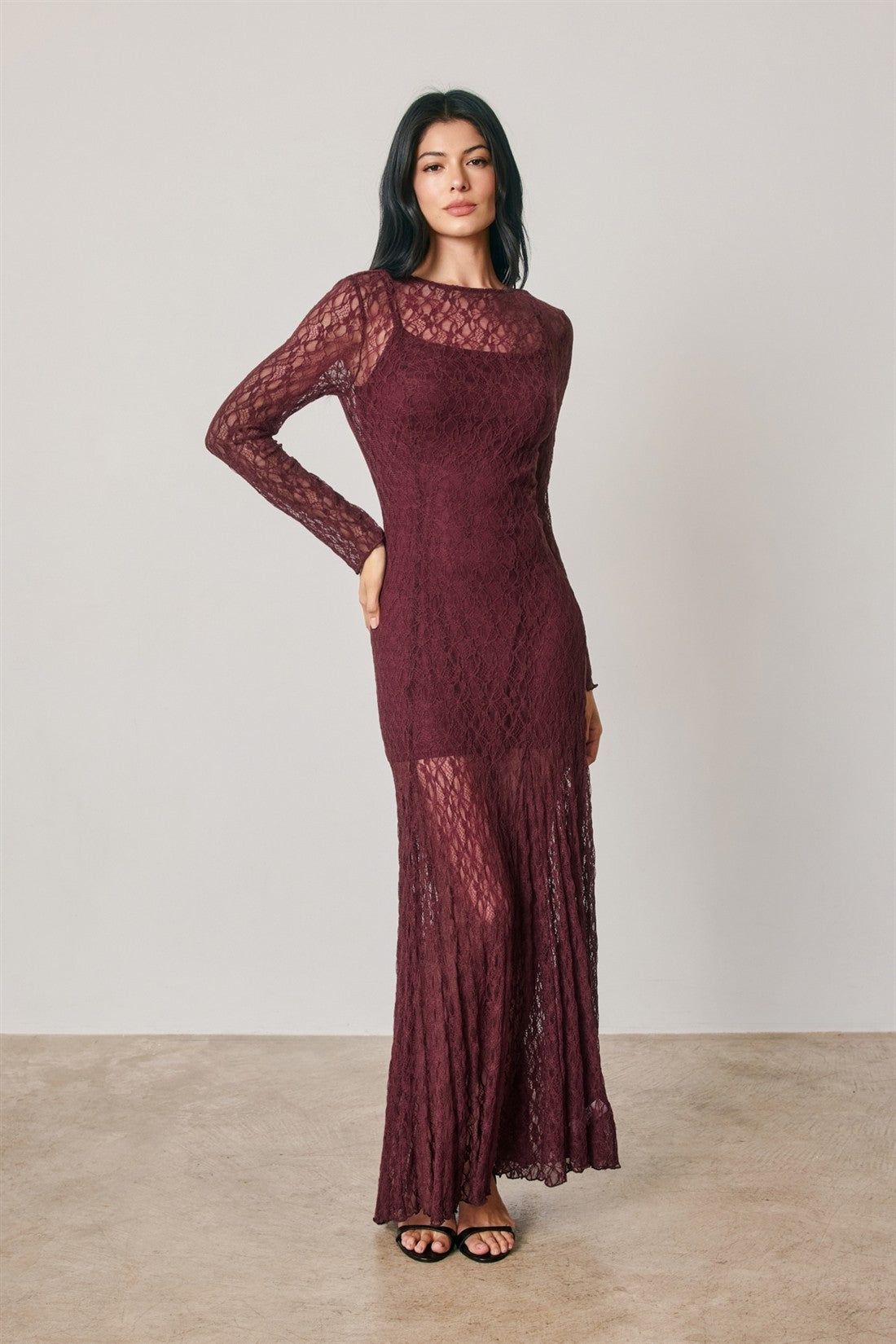 Lace Sculpted Maxi Dress | Sangria