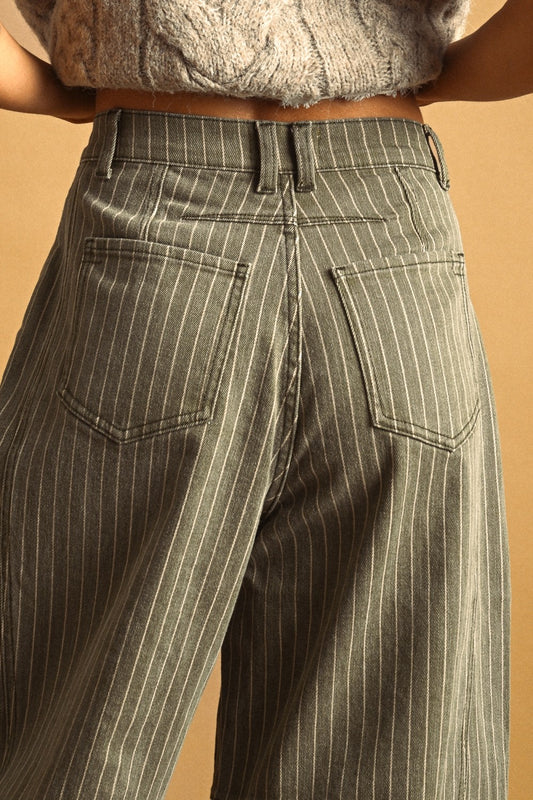 Pinstripe Barrel Denim | Olive
