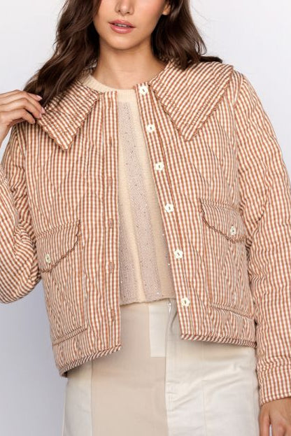 Light Quilted Collared Jacket | Rust + Cream