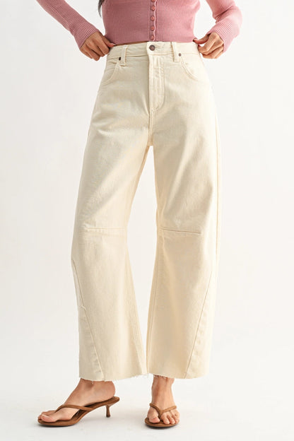 High Rise Barrel Leg Denim | Almond