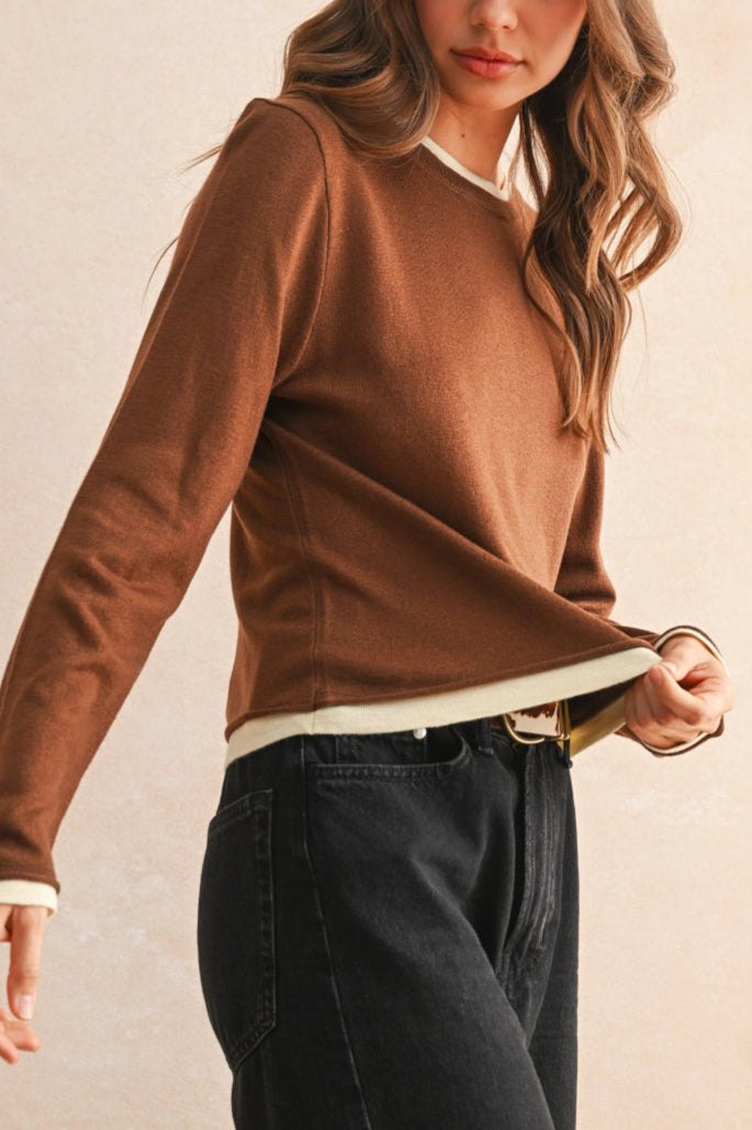 Faux Layers Sweater | Brown